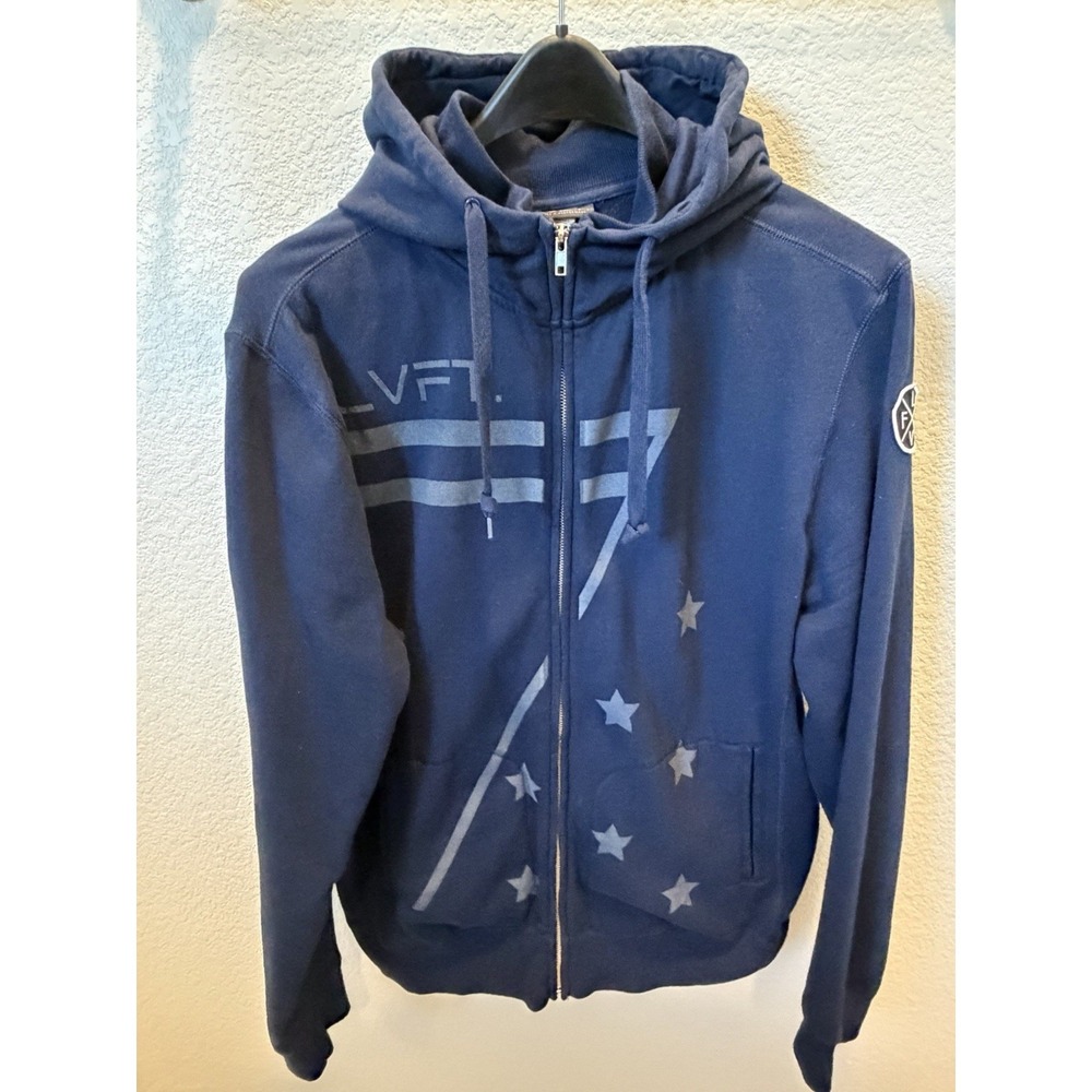 LVFT.‎ Navy Blue Full Zip Hoodie XL Men's Fleece Logo Graphic Print Pockets